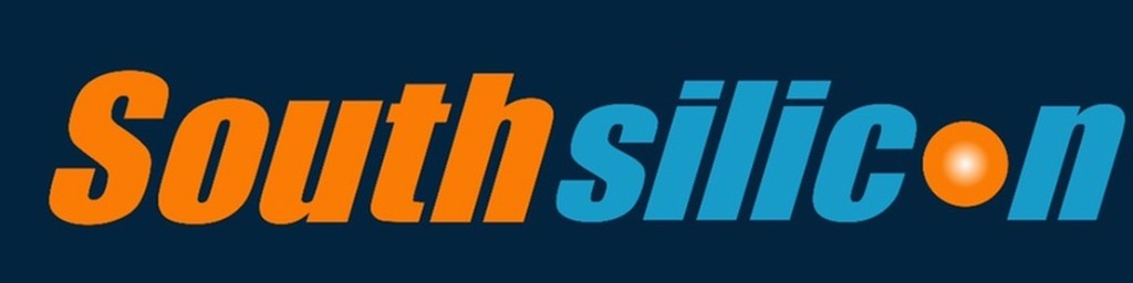 Southsilicon wordmark. South in orange, silicon in blue, on a dark blue field.